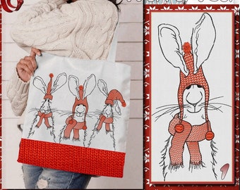 Set di disegni da ricamo a macchina Bunny di 3 conigli. Ciascuno in 3 dimensioni. Adatto a cerchi da 5x7" (130x180 mm) e decorazioni per vestiti divertenti con coniglietti più grandi