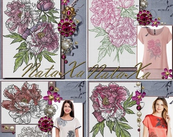 Peony Machine Embroidery Designs Set of 7 designs. 4 Bouquet Compositions + 3 individual flower designs Peonies designs Roses Lilies