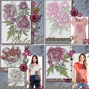 Peony Machine Embroidery Designs Set of 7 designs. 4 Bouquet Compositions + 3 individual flower designs Peonies designs Roses Lilies