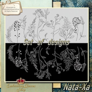 Zestaw do haftu maszynowego „Łąka, kwiaty polne” 11 wzorów w różnych rozmiarach, każdy pasuje do obręczy 5,6 x 8 cali (140 x 200 mm) i większej, uroczej gałązki paproci i trawy