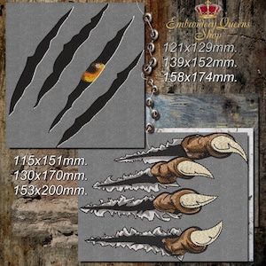 Claw Marks Machine Embroidery Design Set 2 designs Claw Rip + Eye in the Tear 3 Sizes Each Fit 5x7&quot; (130x180mm) hoop and larger Tiger Eagle