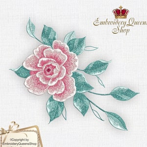 Rose Machine Embroidery Design 4 Sizes to Download Fit 6x8" (150x200mm) hoop ? larger Pink Rose Peony Flower Pillow Sweatshirt Tshirt Quilt