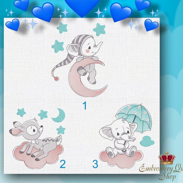 Nursery In the Clouds Machine Embroidery Designs Set for Baby Children instant download small hoop 5x7" newborn gift quilt blanket