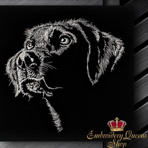 Disegno per ricamo a macchina cucciolo di cane Labrador Retriever 6 misure da scaricare Adatto a telaio da 7x7" (175 x 175 mm) e più grande Cagnolino carino realistico