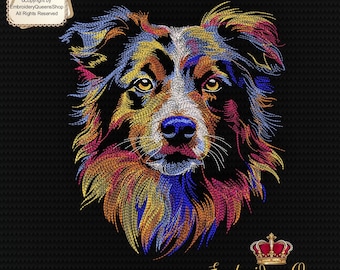 Diseño de bordado de máquina de cachorro australiano 8 tamaños para descargar ajuste 5x7" (130x180 mm) aro y más grande linda cara de perro sudadera camiseta almohada tote