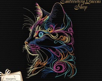 Cat Machine Embroidery Design Fluffy Rainbow Cat 9 Sizes to Download Fit 5x7" (130x180mm) hoop & up Cute Cat Face Sweatshirt Tshirt