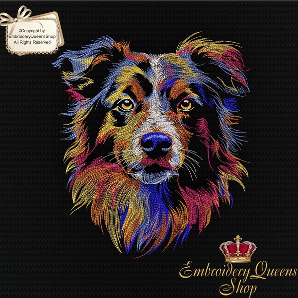 Aussie Welpe Maschinenstickerei Design 8 Größen zum Herunterladen Fit 5x7 "(130x180mm) Stickrahmen & größer Niedlicher Hund Gesicht Sweatshirt Tshirt Kissen Tote