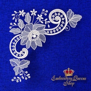 Flower Corner Machine Embroidery Design. Lace Imitation. 4 Sizes to Download. Fit 7x7" (180x180 mm) hoop and larger. Field Dreams Series