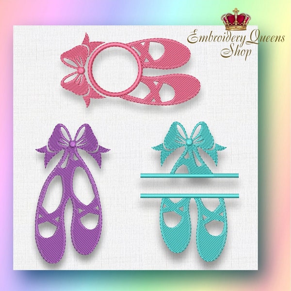Ballet Monogram Frame Split Machine Embroidery Design Set. 6 Sizes to Download Fit 4x4" (100x100mm) & larger Pointe Shoes Ballet Slippers