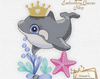Baby Orca Machine Embroidery Design Fit 5x7" (130x180mm) hoop & larger Ocean Babies Series 3 Sizes to Download Cute Whale Orca Shamu Dolphin