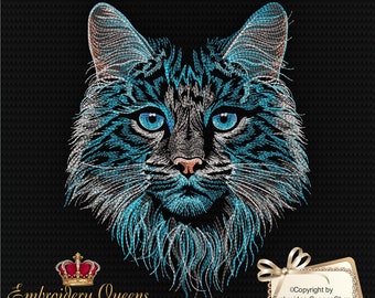 Cat Machine Embroidery Design Fluffy Moonlight Cat 8 Sizes to Download Fit 5.5x7" (140x180mm) hoop & up Cute Cat Face Sweatshirt Tshirt