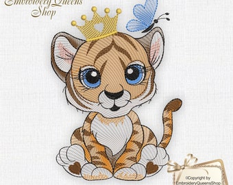 Cute Baby Tiger Machine Embroidery Design Crown 3 Sizes to Download Safari Babies Series Quilt Nursery Baby Boy Girl Bib Cute Unique Jungle