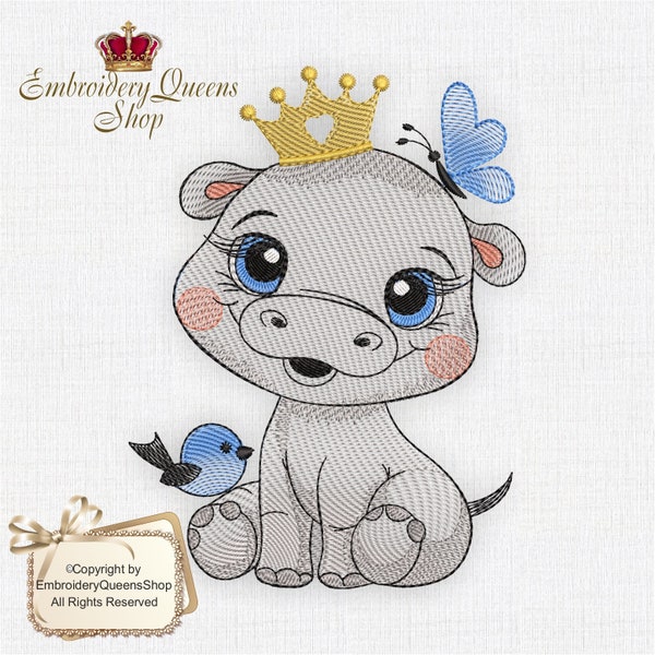 Baby Hippo Machine Embroidery Design Safari Babies Series 3 Sizes to Download Cute Blanket Quilt Pillow Clothes Toy Bib Towel Jungle Tshirt