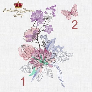 Fantasy Flowers Machine Embroidery Design Set Flower Bouquet + Butterfly 3 Sizes Download Fit 6x9" (150x240mm) hoop & larger Roses Peonies