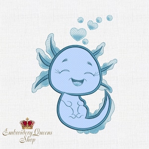 Salamander Axolotl Machine Embroidery Design 4 Sizes to Download Fit 5x7" (130x180mm) hoop & larger Boy Girl Clothes Bib Applique Patch