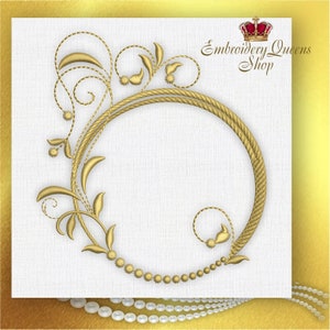 Circle Monogram Frame Machine Embroidery Design Two sizes fit hoops 5x7&quot;, 5 1/2x7 3/4&quot; Cute Original Pretty Pearl stitch Flourishes Elegant