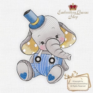 Baby Elephant Machine Embroidery Design Circus Babies series 3 Sizes to Download Fit 5x7" (130x180mm) hoop & larger. Cute Boy Elephant Binky