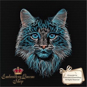 Cat Machine Embroidery Design Fluffy Moonlight Cat 8 Sizes to Download Fit 5.5x7" (140x180mm) hoop & up Cute Cat Face Sweatshirt Tshirt