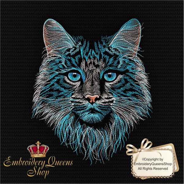 Cat Machine Broderie Design Fluffy Moonlight Cat 8 Tailles à télécharger Fit 5.5x7" (140x180mm) cerceau & up Cute Cat Face Sweatshirt Tshirt