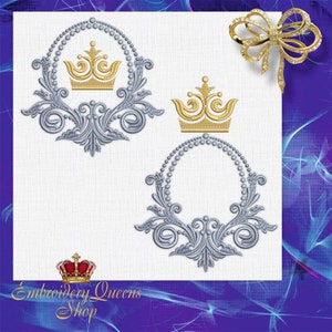 Crown Monogram Frame Machine Embroidery Design Set: crown + frame +crown in the frame, Beautiful Royal Sigil Prince Princess Adults