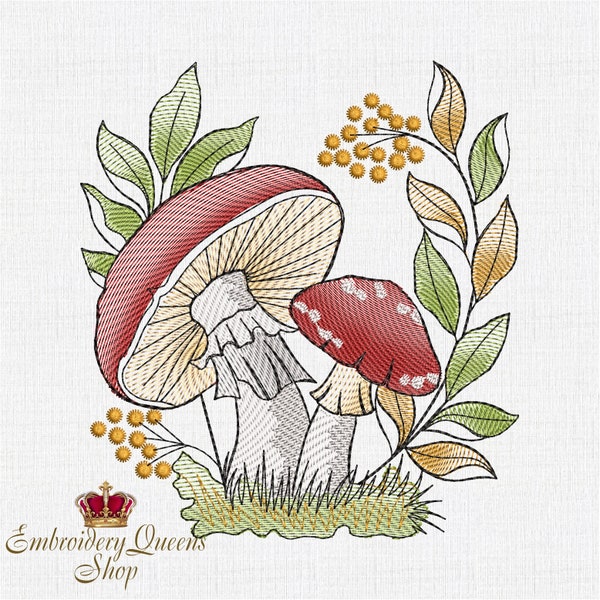 Toadstool Mushroom Machine Embroidery Designs  instant download small hoop 5x7"; 5 1/2x7 3/4"