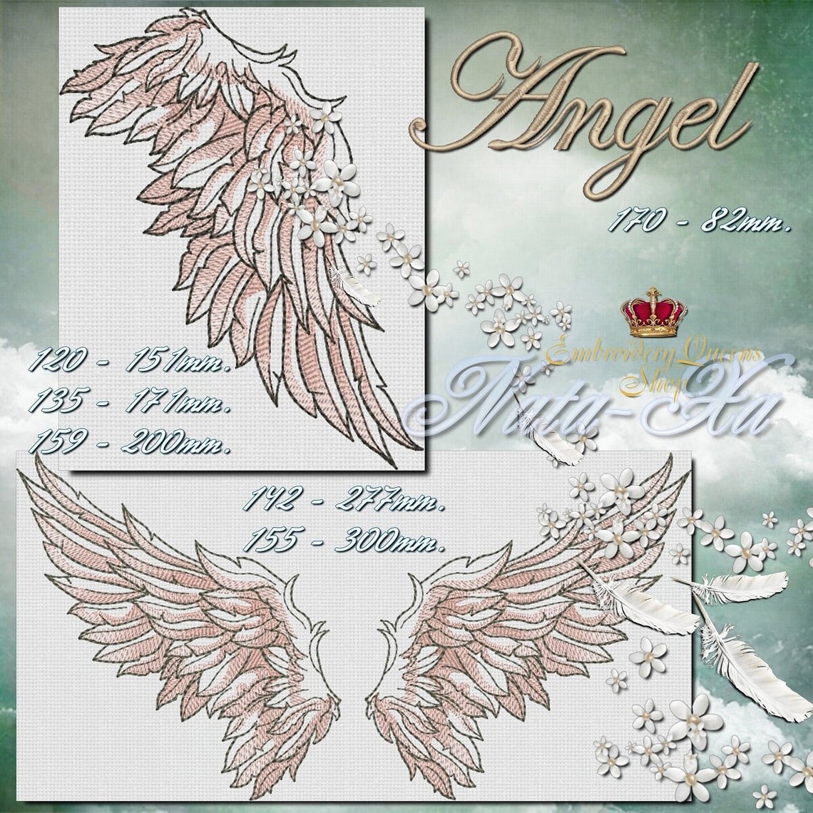 Wings Angel Wings Machine Embroidery Design Multiple Sizes for in 4x4 ...