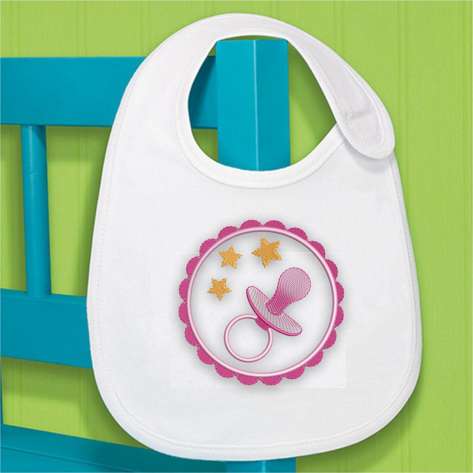 Cute Pacifier Binky Circle With Stars Machine Embroidery Design for ...