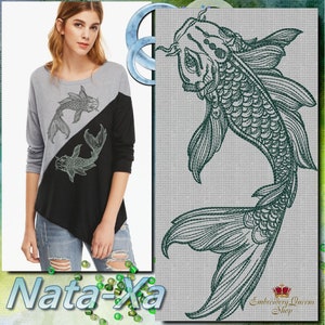 Realistic Koi Fish Machine Embroidery Design. Arowana. Machine embroidery design 2 sizes. Easy to Embroider