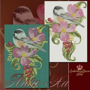 Chickadee Bird Machine Embroidery Design. Set of 3 machine embroidery designs. Digital Download Different Formats