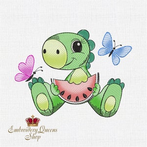 Cute Little Dinosaur and Butterflies Machine Embroidery Designs instant download  in 3 sizes for small hoop Baby Dino kids nursery quilt