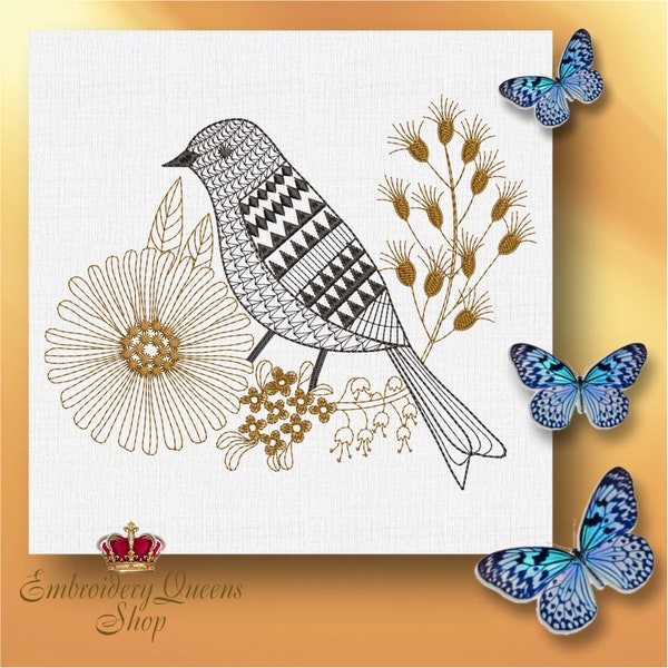 Little Cute Bird Outlines Easy and Fast Machine Embroidery Designs instant download  in 3 sizes for small hoop  5x7"; 5 1/2x7 3/4"; 6x10"