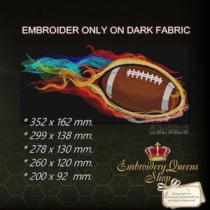 Football  Machine Embroidery Design 5 Sizes to Download Fit 4x8&quot; (100x200mm) hoop & larger Flames American Football Tshirt Sweatshirt Pillow