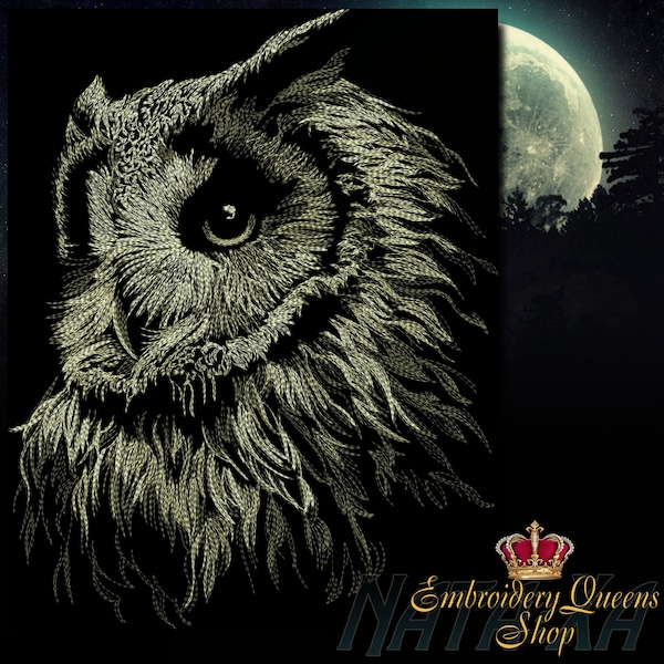 Owl Machine embroidery designs In the Night Series Realistic 5 Sizes to Download 4 color embroidery Beautiful Owl Head Clothes Decor Pillow