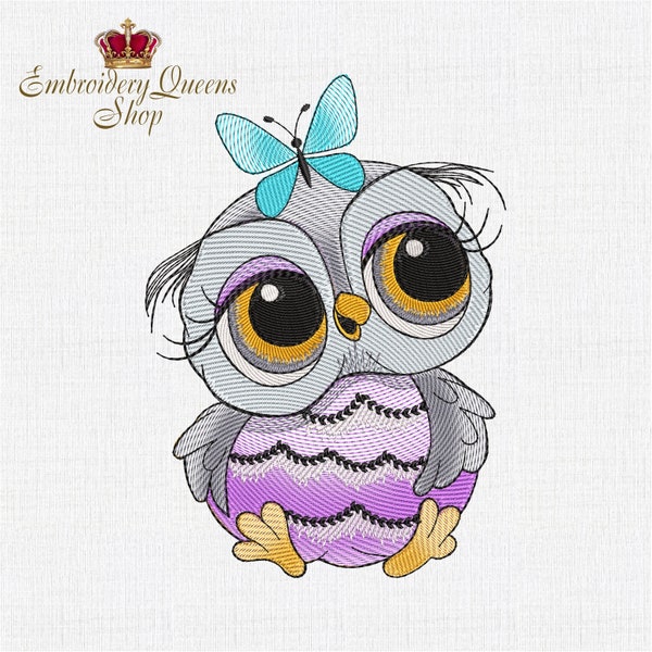 Cute Girl Baby Owl with Butterfly Machine Embroidery Designs instant download  in 3 sizes for small hoops baby clothes embroidery pretty