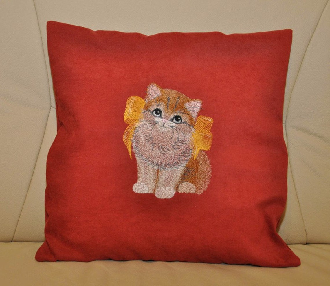 Cute Cat Machine Embroidery Design Blue Ribbon Kitten 3 Sizes to ...