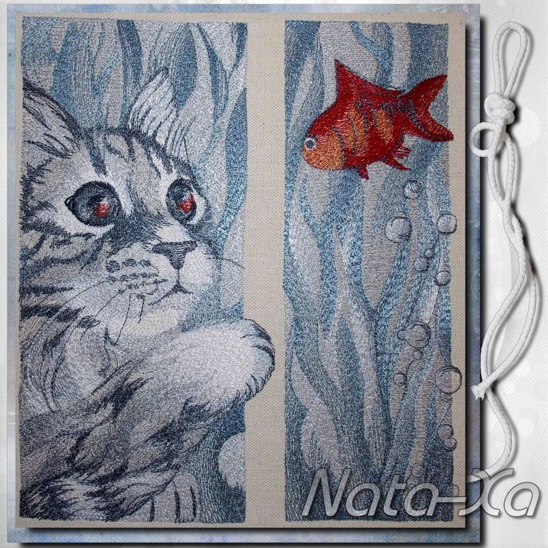 Cat and Fish Machine Embroidery Design Set of 2 Designs Fit 7x12 ...