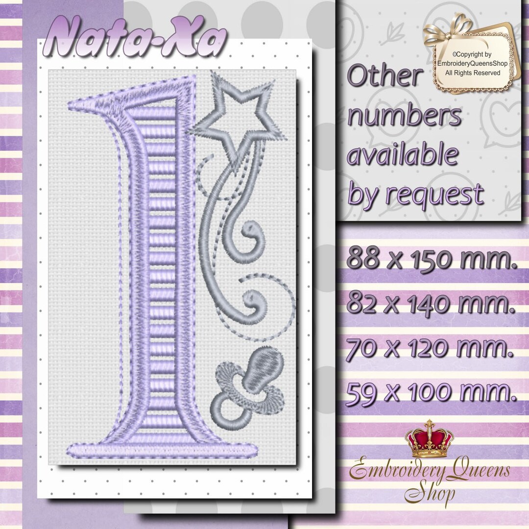 赤ちゃんの数字1 1つの機械刺繍デザイン 保育園 ABC 3サイズ