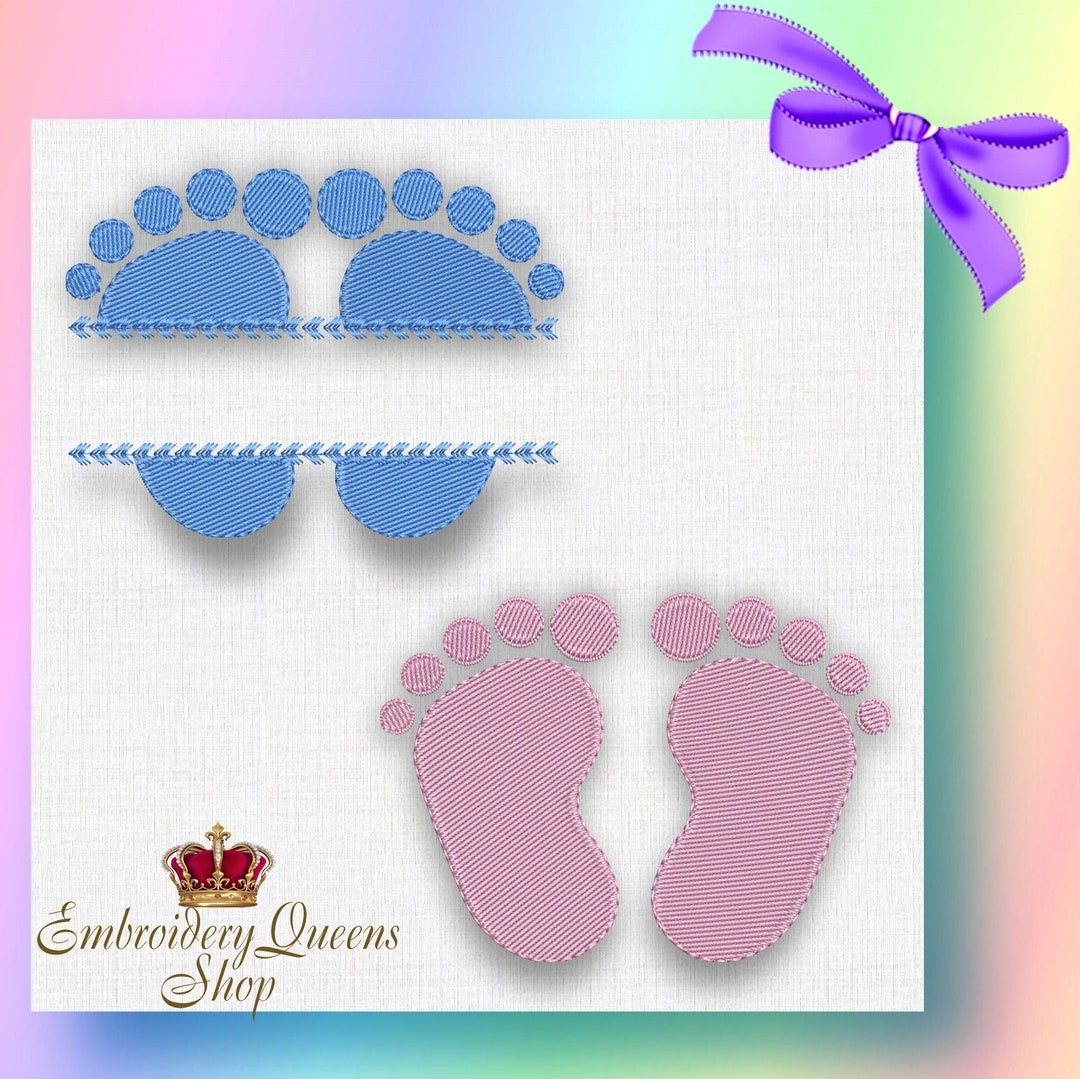 Baby Feet and Footprint Split Machine Embroidery Design Set of 2 Designs 5 Sizes Fit Small Hoops