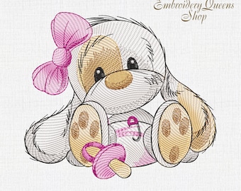 Baby Puppy Dog Machine Embroidery Designs instant download 3 sizes for small hoop diaper binky nursery quilt embroidery Cute newborn Girl