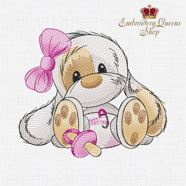 Baby Puppy Dog Machine Embroidery Designs instant download 3 sizes for small hoop diaper binky nursery quilt embroidery Cute newborn Girl