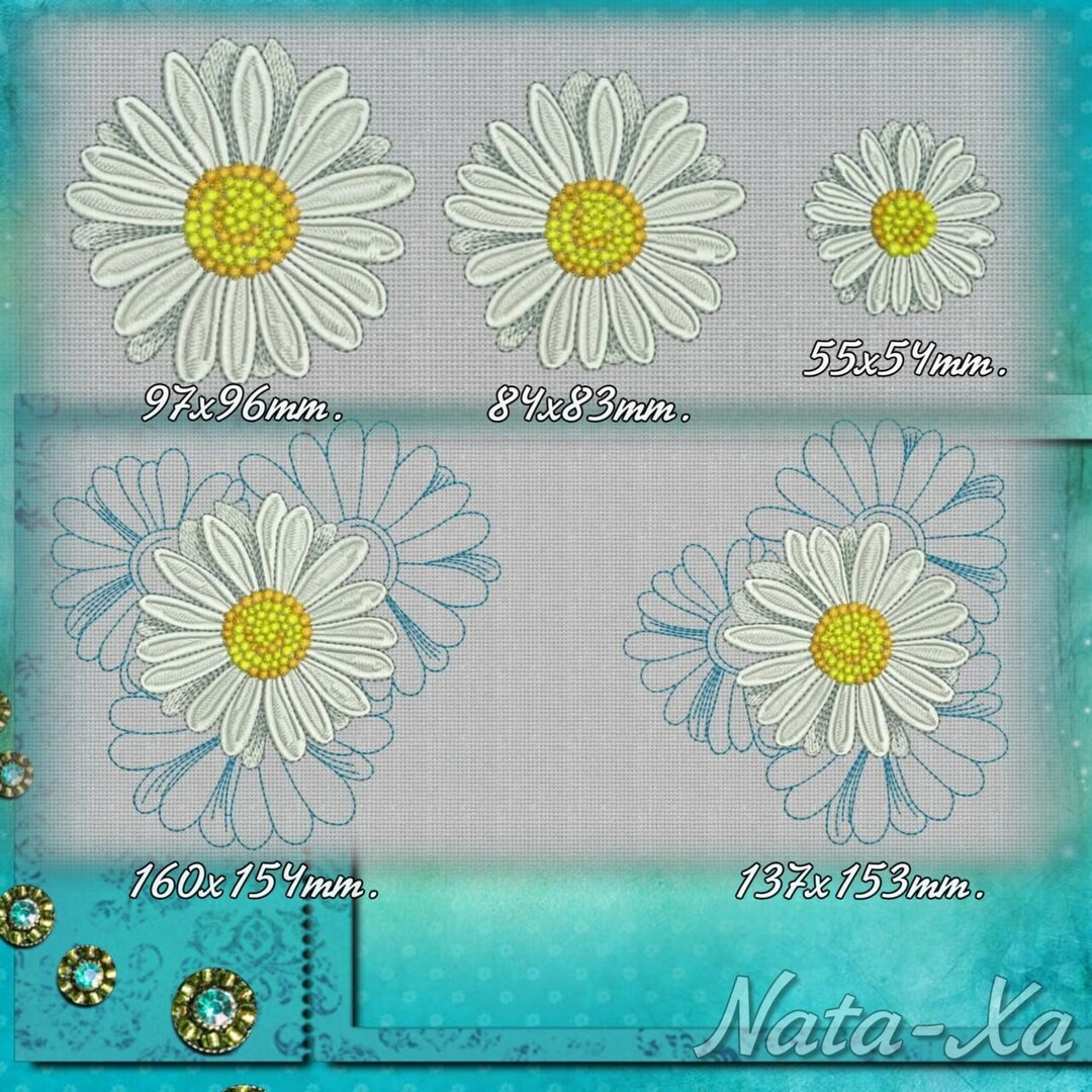 Daisy Machine Embroidery Design Set 5 Designs to Download Fit 4x4