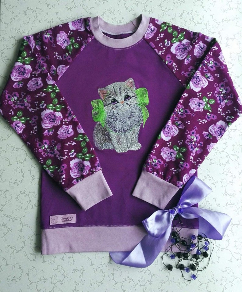 Cute Cat Machine Embroidery Design Blue Ribbon Kitten 3 Sizes to ...
