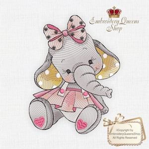 Baby Girl Elephant Machine Embroidery Design Circus Babies series 3 Sizes to Download Fit 5x7" (130x180mm) hoop & larger. Cute Boy Elephant