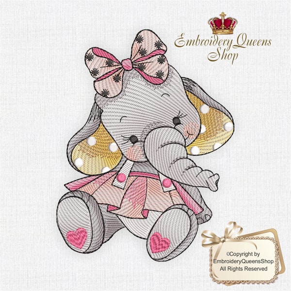 Baby Girl Elephant Machine Embroidery Design Circus Babies series 3 Sizes to Download Fit 5x7" (130x180mm) hoop & larger. Cute Boy Elephant