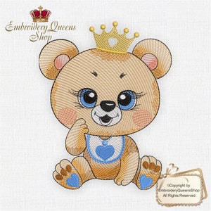 Baby Bear Machine Embroidery Design Toy Babies series 3 Sizes to Download Fit 5x7" (130x180mm) hoop & larger Cute Boy Teddy Bear Bib  Binky