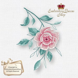 Rose Machine Embroidery Design 4 Sizes to Download Fit 6x8" (150x200mm) hoop ? larger Pink Rose Peony Flower Pillow Sweatshirt Tshirt Quilt