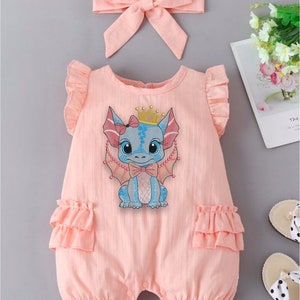 Embroidered Colorful Dragon 2-Pcs Baby Dungaree Set (Pink)