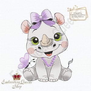 Baby Rhino Machine Embroidery Design Safari Babies Series 3 Sizes to Download Cute Tiger Monkey Giraffe Lion Babies Clothes Blankets Hippo