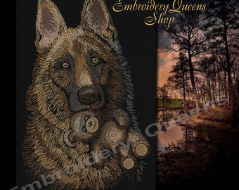 Deutscher Schäferhund-Welpen-Maschinenstickerei-Design, 6 Größen zum Herunterladen, passend für 130 x 200 mm (5 x 8 Zoll) Rahmen und größere niedliche Hunde-Sweatshirt-T-Shirt-Kissen