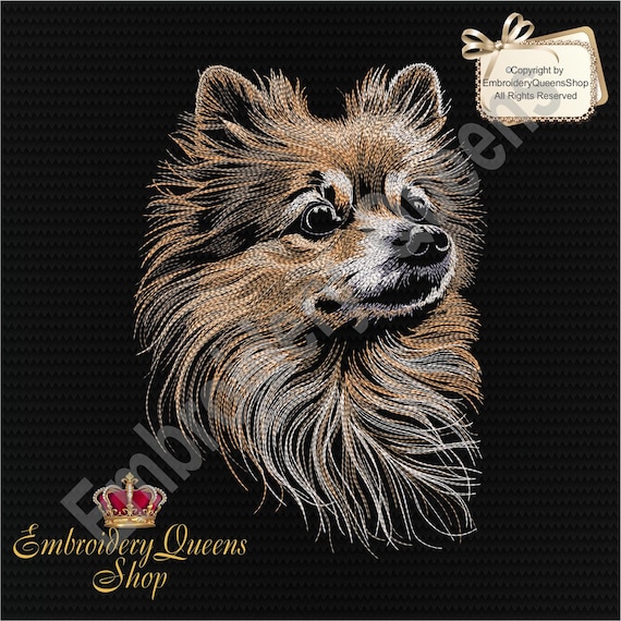 ポメラニアン機械刺繍デザイン 6サイズダウンロード可能 7x9インチ